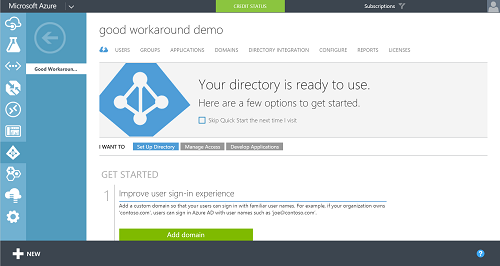 Menu to create Azure AD