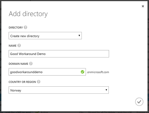 Menu to create Azure AD