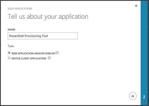 Menu to create Azure AD